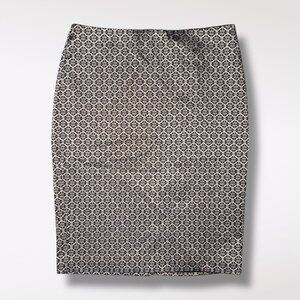 Ann Taylor Jacquard Pencil Skirt Black Gold Metallic Woven Lined Size 6